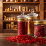 beautiful premium saffron store display with elegant glass jars filled
